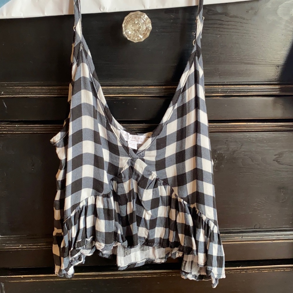 Plaid crop top. Lower neck